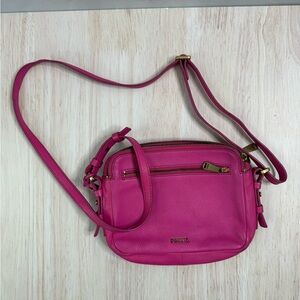 Fossil Hot Pink Leather Crossbody Bag